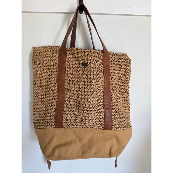 ROXY Beach Lover Woven Tan Tote Backpack Bag Medium Size Great Condition - Picture 4 of 8
